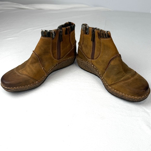 Aetrex Tessa Leather‎ Ankle Boots Womens Brown Knit Lace-Up Casual Comfort 7.5-8 - Picture 5 of 10
